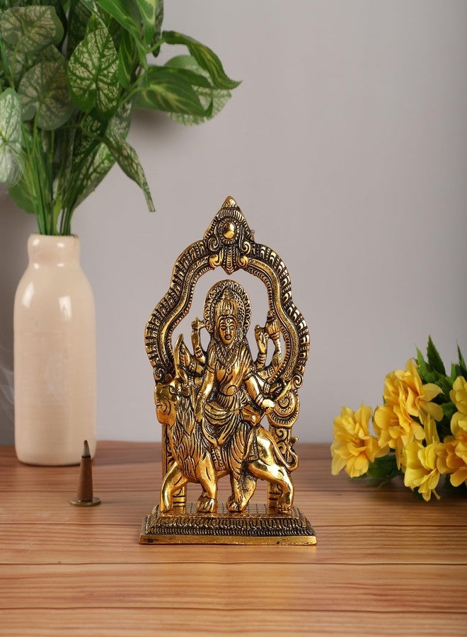 HEYEARTH Sherawali Maa Murti|Durga MATA Idol|MATA Rani Murti for Car Dashboard|Showpiece for Home Decor|Durga Maa Idol for Mandir Pooja|Religious Idols Figurines (Gold), 6.3 x 4.3 Cm - Image 1